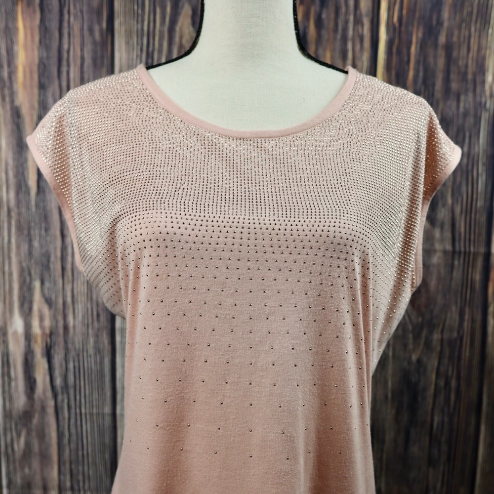 Blush and rose gold studded short sleeve top